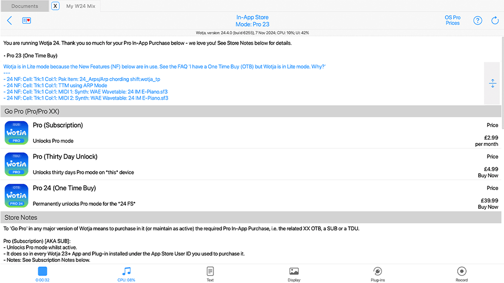 Wotja In-App Store