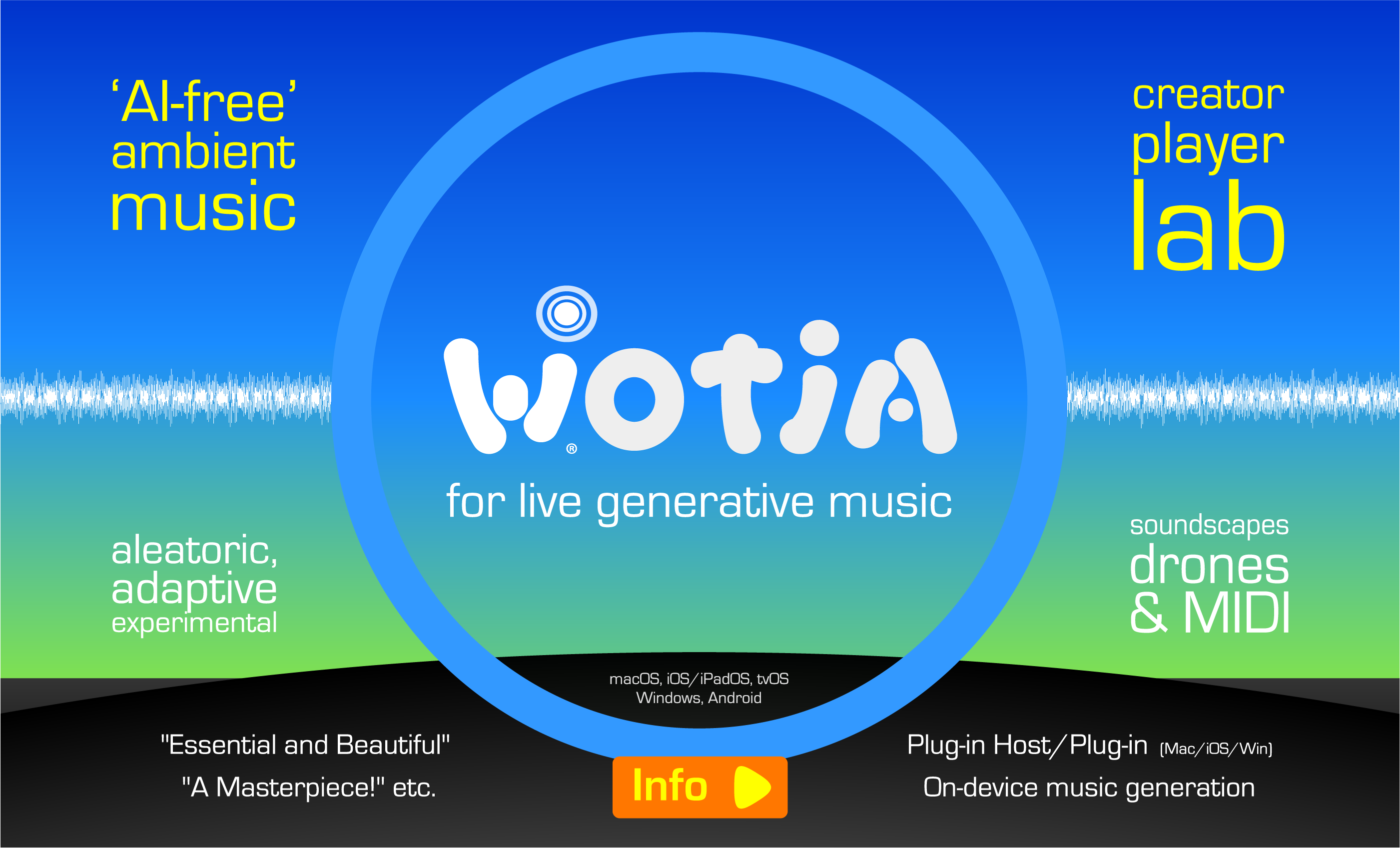 Wotja&reg;: FREE Software for 'ai-free' Live Generative Music & MIDI - AU3/AU2/VST3 Host App & Plugin: Find out more!