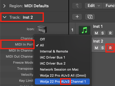 Logic - Track MIDI settings
