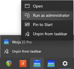 Windows run Wotja as Administrator